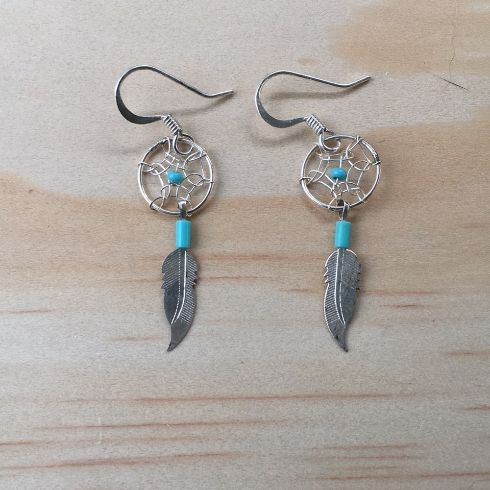 Sterling and turquoise dream catcher earrings